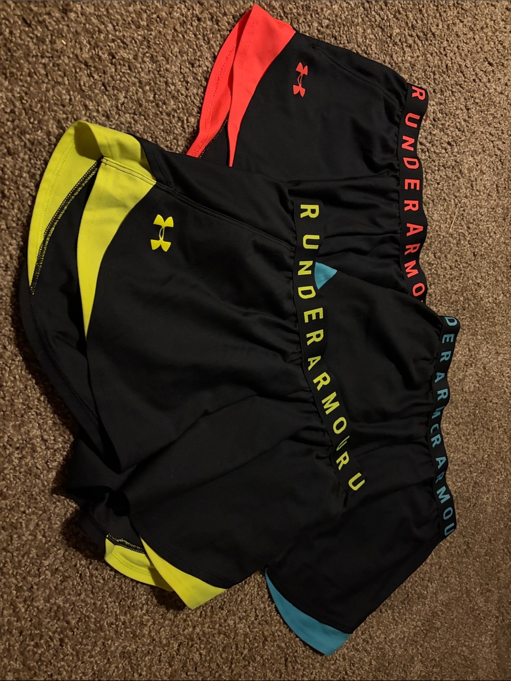 Under Armour Girls' Black Athletic Shorts with Neon Accents